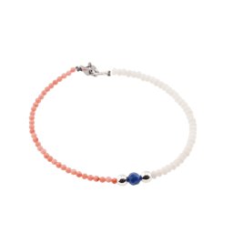 Bratara Coral roz sfere fatetate, Coral alb discuri, Kianit sfera fatetata si Hematit argintiu, 2-5mm