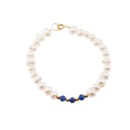 Bratara Perle de cultura si Kianit sfere fatetate, elemente inox auriu, 5-8mm