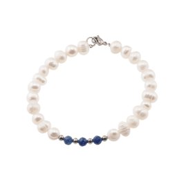 Bratara Perle de cultura si Kianit sfere fatetate, elemente inox argintiu, 5-8mm