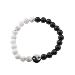 Bratara Howlit, Onix sfere si Sidef banut Yin Yang pe elastic, 8mm