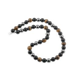 Colier pentru protectie Ochi de tigru, Hematit si Obsidian negru sfere, 10mm