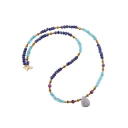 Colier Lapis Lazuli, Apatit, Rubin, Iolith si Hematit auriu, 2-15mm