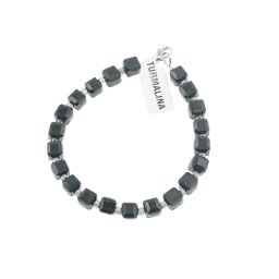 Bratara din cristale naturale Turmalina neagra cuburi fatetate, 6-7mm