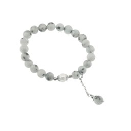 Bratara Jasp kiwi cu talisman argintiu si Perla de cultura pe elastic, 8mm