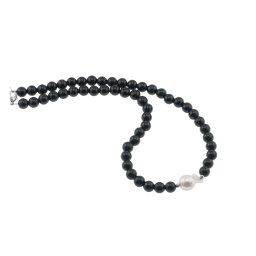 Colier Onix sfere si Perla de cultura freeform cu bumbi argintii, 8-18mm