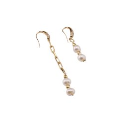 Cercei cu agatatoare asimetrici Perle de cultura si Hematit auriu, 4-8mm