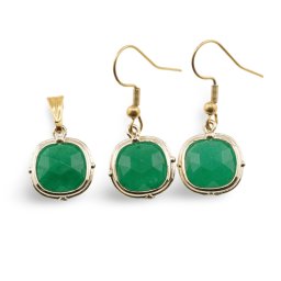 Set Cercei cu agatatoare si Pandantiv Onix verde patrat cu montura aurie, 15mm