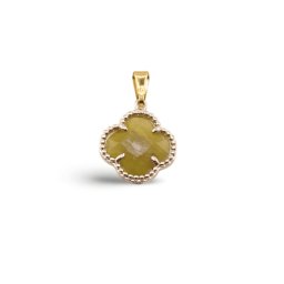 Pandantiv Agat galben trifoi cu montura aurie, 18mm
