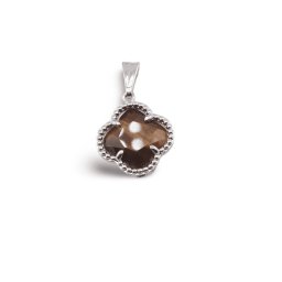 Pandantiv Ochi de tigru trifoi cu montura argintie, 18mm