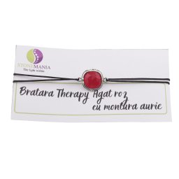 Bratara Therapy Agat roz patrat cu montura aurie