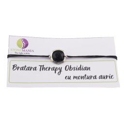 Bratara Therapy Obsidian patrat cu montura aurie