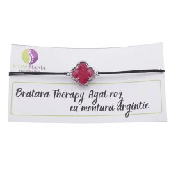 Bratara Therapy Agat roz trifoi cu montura argintie