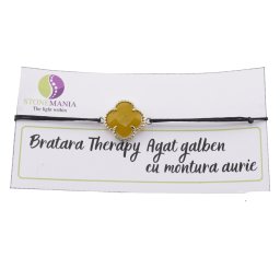 Bratara Therapy Agat galben trifoi cu montura aurie