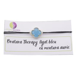 Bratara Therapy Agat bleu trifoi cu montura aurie