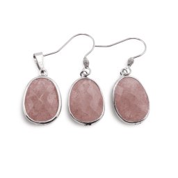 Set Cercei cu agatatoare si Pandantiv Aventurin rosu oval cu montura argintie, 20mm