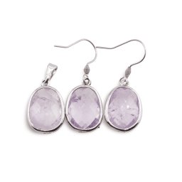 Set Cercei cu agatatoare si Pandantiv Ametist lavanda oval cu montura argintie, 20mm
