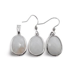 Set Cercei cu agatatoare si Pandantiv Amazonit oval cu montura argintie, 20mm