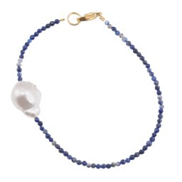 Bratara Lapis Lazuli sfere fatetate si Perla de cultura, 2-15mm