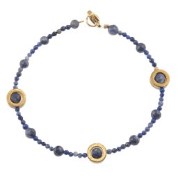 Bratara Lapis Lazuli si Safir cu sfere din inox, 2-4mm