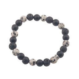 Bratara Roca vulcanica, Onix mat si Jasp dalmatian sfere 8mm