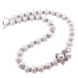 Colier Perle de cultura turtite si Tanzanit discuri fatetate, 4-11mm