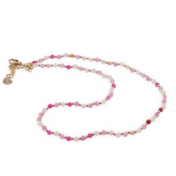 Colier Agat roz sfere fatetate 3-4mm cu bumbi aurii