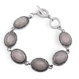 Bratara Cuart roz cu montura metalica ovala, 18,5cm