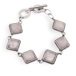 Bratara Cuart roz cu montura metalica romb, 18,5cm