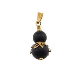 Pandantiv Onix mat sfere si flori aurii, 8-10mm
