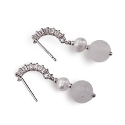 Cercei cu surub Acvamarin si Perle de cultura cu baza de Argint 925 semirotunda cu zirconii, 5-8mm