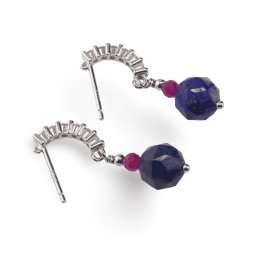 Cercei cu surub Lapis Lazuli si Rubin cu baza de Argint 925 semirotunda cu zirconii, 3-8mm