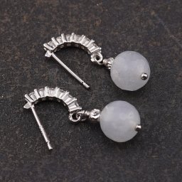Cercei cu surub Acvamarin si baza de Argint 925 semirotunda cu zirconii, 8mm
