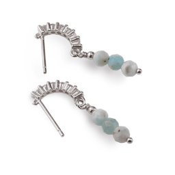 Cercei cu surub Larimar si baza de Argint 925 semirotunda cu zirconii, 4mm