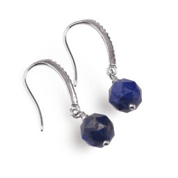 Cercei cu agatatoare Lapis Lazuli si baza de Argint 925 cu zirconii, 8mm