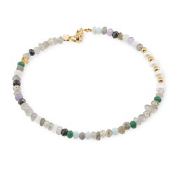 Bratara Mix cristale si Perle de cultura turtite cu bumbi aurii, 3-4mm