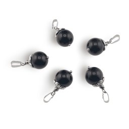 Pandantiv Turmalina neagra sfera 12mm si elemente din metal