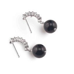 Cercei cu surub Turmalina neagra si baza de Argint 925 semirotunda cu zirconii, 8mm
