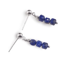 Cercei cu surub Lapis Lazuli cuburi fatetate cu Argint 925, 4mm