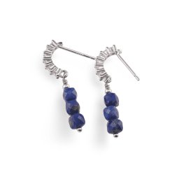 Cercei cu surub Lapis Lazuli cuburi si baza de Argint 925 semirotunda cu zirconii, 4mm