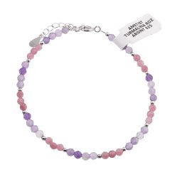 Bratara Ametist si Turmalina roz sfere fatetate cu Argint 925, 3-4mm