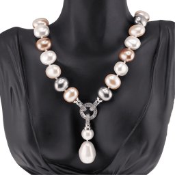 Colier Perle de Mallorca ovale multicolor cu pandantiv, 15mm