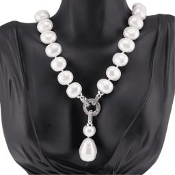 Colier Perle de Mallorca ovale albe cu pandantiv, 15mm