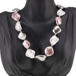 Colier Perle de Mallorca neuniforme gri, roz si albe, 18mm