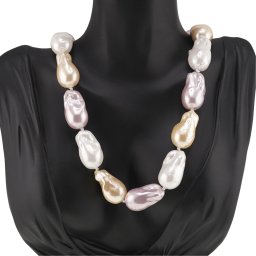 Colier Perle de Mallorca baroque roz, crem si albe, 26mm