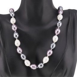 Colier Perle de Mallorca lunguiete gri, violet si albe, 13mm