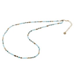 Colier Sidef si Agat bleu sfere fatetate 3mm cu bumbi aurii si elemente triunghiulare