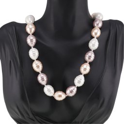 Colier Perle de Mallorca lunguiete roz, crem si albe, 16mm