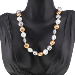 Colier Perle de Mallorca turtite gri, aurii si albe, 12mm