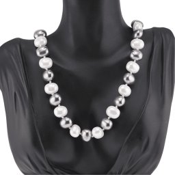 Colier Perle de Mallorca ovale gri si albe, 13mm