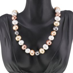 Colier Perle de Mallorca ovale gri, maro si albe, 13mm